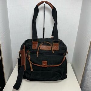 Duluth Trading Co. Black Waxed Canvas Brown Leather Messenger Carry On Bag